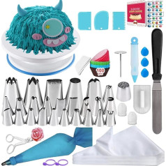 Набор аксессуаров для торта, 195 предметов с вращающейся тарелкой для торта, 50 кондитерских мешков, 100 бумажных кексов, 26 насадок для констру