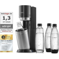 Карбонизатор воды SodaStream DUO без баллона CO2, 1 x 1 литровая стеклянная бутылка и 3 x 1 литровые пластиковые бутылки, безопасные для посудомоечной 