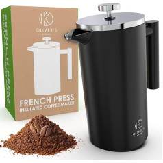 Oliver's Kitchen® French Press 1 Litre - термокофеварка с двойной изоляцией стенок - кофеварка для наслаждения настоящим кофе - термостойкая и практичная