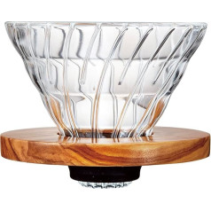 HARIO V60 Heat Resistant Glass Transparent Coffee Dripper Olive Wood 02 Капельница для кофе на 1-4 чашки VDGR-02-OV