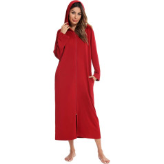 Veseacky женщин капюшоном халат молнии с длинным рукавом дом пальто полной длины ночная рубашка с карманами S-XXL