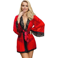 ohyeahlady Сексуальное кимоно женское сексуальное нижнее белье Curvy Sexy Robe Short Babydoll Negligee Long Sleeve Transparent Dressing Gown Lingerie Large Sizes Sleepwear Bathrobe with G-String Belt