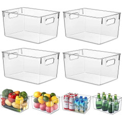 HPYLIF-H Штабелируемая коробка для хранения с ручками, 4 штуки прозрачных контейнеров-органайзеров для кладовой, корзина для хранения продукт