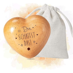 Sugeru Worry stone lucky charm - деревянное сердце с гравировкой - Du schaffst das! | Подарок на мужество, ангел-хранитель, подарки на выздоровление, мотивационны