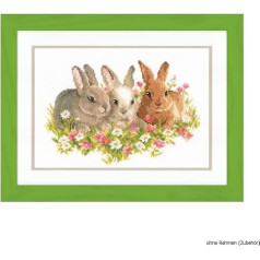 VERVACO Gezählter Kreuzstich Stickpackungen DIY Stickbilder Kaninchen im Blumenbeet Wanddekoration Handarbeit Set für Erwachsene Kreatives Handwerk ca. 27 x 18 cm Kreuzstichbilder Set Hausdeko