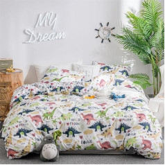 Freyamy Детское постельное белье 135 x 200 см 2-Piece Белый Красочный Мультфильм Динозавр Детское Обратимое Постельное Белье Матовая Микрофибра Мяг