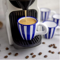 City to Cottage® - Набор чашек для эспрессо, синие/белые полосы, ручная работа, керамическая посуда для эспрессо, набор из 4, набор чашек для мокко