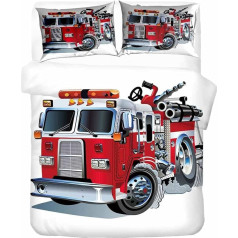 Комплект постельного белья для детей 135 x 200 см Пожарная машина Детский пододеяльник и наволочки 80 x 80 см Мультфильм Красный пожарная бригад