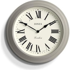 JONES CLOCKS® Supper Club Wall Clock Large Classic Round Clock 40 cm Medium Grey Roman Numerals Traditional Design Ideal for Kitchen or Living Room