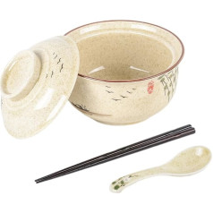 Набор мисок для лапши Ramen Vintage Ceramic Noodle Bowl with Lid Japanese 800 ml with Chopsticks and Spoon for Soup Noodles Salad Cereal Snack Large Bowl