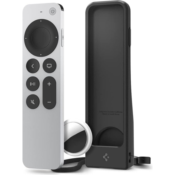 Spigen Air Tag Silicone Fit Case совместимый с Siri Remote 3-го поколения 2022/2-го поколения 2021 (шнурок в комплекте) - черный