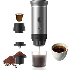 Портативная электрическая эспрессо-машина FAMKIT, давление 15 бар, кофемашина для путешествий, совместима с капсулами и молотым кофе (серый)