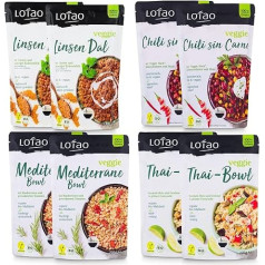 LOTAO Веганская готовая еда Bowl Box: 8 органических блюд без добавок и сои | Быстро и практично: Готовая еда для микроволновой печи и сковороды | В