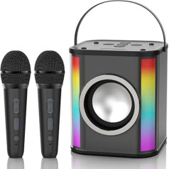 Детский микрофон караоке, караоке с 2 микрофонами, детская караоке-машина со светодиодными лампочками, совместимая с TF Card/USB