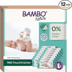 Bambo Nature Baby Wipes 12 x 80 Wipes - Pack of 12 | Увлажняющие нежные салфетки | Без аромата и гипоаллергенные | Идеально подходят для чувствительной кожи и нов