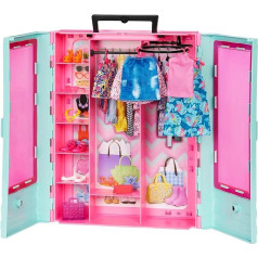 Barbie HKR92 Шкаф с одеждой и аксессуарами, шкаф с откидными дверцами и ручкой для переноски, куклы в комплект не входят, подарок для детей, игруш