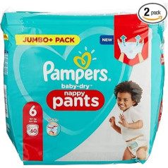 Pampers Baby Nappies Baby-Dry Pants, White, Size 2-3, Pack of 2, 6 Packs, подгузники, защита от мочи, одноразовые, водонепроницаемые, целлюлоза, клинически и дерматологиче