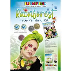 Eulenspiegel Rainforest Face 212097 Палитра для макияжа, 12 профессиональных аква-цветов, 3 глиттера, 2 спонжа, 1 спонж для щетины, 2 кисти, 1 руководство по маки