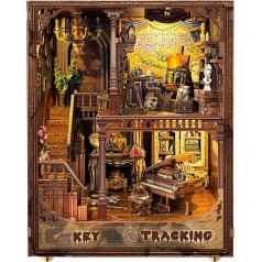 RONSTONE Book Nook - DIY Dollhouse Booknook Bookshelf Insert Decor with Dust Cover and LED Light - Key Tra Bookends Model Kit - 3D Puzzles Handmade Arts and Crafts Gifts