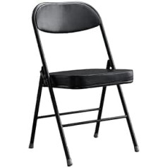 Office Folding Chair, Leather Reinforced Movable Metal Folding Rear Chair, Conference Training Chair, Household Dining Chair, Black