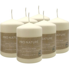 Müller Candles Pro Nature Pressed Pillar Candles - Ivory Stearin Candles - Pack of 6 - 6.8 x 10 cm - 20 Hours Burning Time - Natural Wax - Unscented