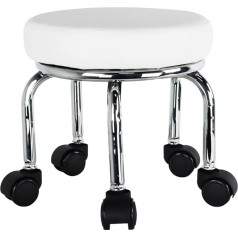 Wkwker Маленький катящийся табурет PU Leather Rolling Seat 360° Rotatable Low Round Stool with Universal Wheels for Home Massage Garden Office Garage Shop Fitness Sports Height 31.5 cm (White)