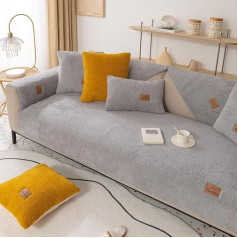‎Yidaxing Yidaxing Velvet Sofa Cover 1, 2, 3, 4-Seater, Soft Couch Cover, L Shape, Non-Slip Sofa Throw, Cuddly Sofa Cover, Corner Sofa, Sofa Protector for Dogs (Light Grey, 90 x 90 cm)