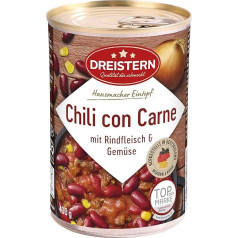 DREISTERN Chili con Carne 400 г Пряное тушеное мясо в консервной банке многоразового использования с фасолью и кукурузой