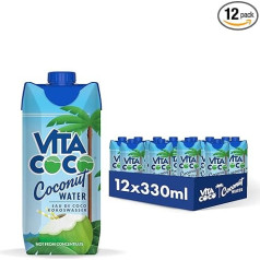 Vita Coco Pure Coconut Water 12 x 330 мл, естественное увлажнение с электролитами, без глютена, с витамином C и калием