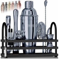 BARE BARREL® Mixology Bartender Set, Bar Set, 14 Piece Cocktail Shaker Set, Martini Bar Accessories, Mixing Tools for Home, Bartending, 35 Recipe Cards, Gift Set (24 Ounce Cobbler Shaker,