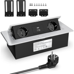 Выдвижная розетка с USB C 20 Вт, настольная розетка, встроенная розетка с 2 отделениями и USB A, алюминиевый выдвижной удлинитель с USB, настольная 