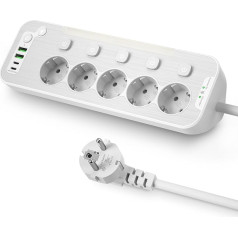 Настольная розетка с USB, 5-полосный разветвитель питания, индивидуально переключаемый, угловая розетка, кухня и офис, настенное крепление н