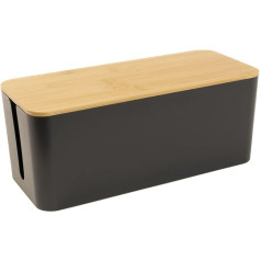 Кабельный короб Intirilife с бамбуковой крышкой в черном цвете - 32 x 13,6 x 12,7 см - Короб для управления кабелями, органайзер для скрытия кабелей и се