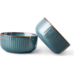 Большие фарфоровые миски для круп, 1000 мл чаши Набор из 2 мисок для супа Керамические миски Ramen Bowl Ретро посуда Синяя серия (15,5 см)