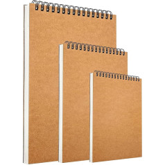 3 x Spiral Bound Sketchbook Hard Cover Drawing Pad for Artists A3 A4 A5 Art Books 150gsm Recycled White Cartridge Paper