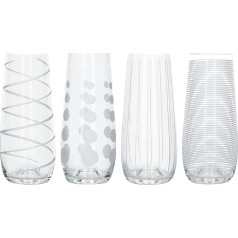 Mikasa C000212 Cheers Champagne Stemless Wine Tumblers with Decorative Etching, Crystal Glass, Silver Effect (Set of 4)
