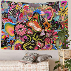 Simpkeely Psychedelic Tapestry Mushroom - Эстетичное настенное украшение - Гобелен в стиле триппи - Красочный гобелен в стиле хиппи для спальни - 130 см x 150 см
