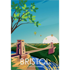 Hewson's Gifts UK Travel Print UK Cities and Shires Handmade Print of the Beautiful Places of the United Kingdom UK Artwork Wall Art Poster for New Home Kitchen Print (Bristol, A4