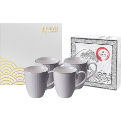 TOKYO design studio Nippon White Набор из 4 белых чашек с золотым ободком Диаметр 8,5 см Высота 10,2 см 380 мл Азиатский фарфор Японский дизайн с подарочной упа