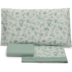 Foppapedretti King Size Duvet Cover Set Fitted Sheet Fitted Sheet + Pillowcase Sage Leaves 100% Cotton Made in Italy