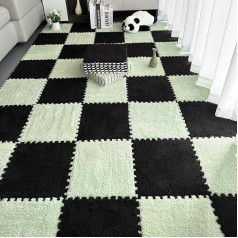 Dicker, quadratischer Schaumstoff-Pom-Pom-Teppich, 30,5 x 30,5 см, Plüsch-Schaumstoff, ineinandergreifende Bodenmatte für kleine Bereiche (mintgrün + schwarz), 20 Stück