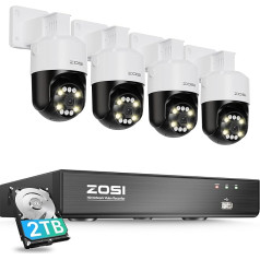 ZOSI 5MP PoE Комплект камер наружного наблюдения, 8CH 4K NVR с 2TB HDD, 4X Pan/Tilt PoE IP-камеры, обнаружение людей/транспортных средств, отслеживание автомоби