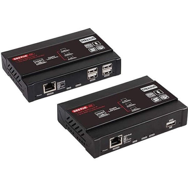 TreasLin HDMI KVM USB Extender 4K при 30 Гц KVM по IP через CAT5e/6, один ко многим POE 328 футов (100 м), приемник с портом USB 2.0, 4 Supper HD Lossless A/V KVM Extender с ультра низкой заде
