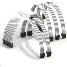 LINKUP - AVA 50cm PSU Cable Extension Sheathed GPU Custom Made PC Power Supply with Comb Kit - Compatible with RTX3090 | 1x 24 P (20+4) | 2X 8P (4+4) CPU | 3X 8P (6+2) GPU Set | 500mm - White -...
