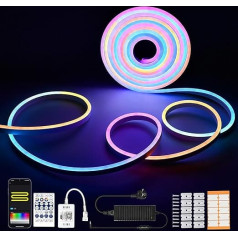 Dynamic Colours RGB + IC Neon LED Strip, 3 метра, DC12 V, 96 LEDs/M, Wifi LED Strip with Music Sync, Works with Alexa, Google Assistant, 84 Scene DIY, Neon LED Strip Strips IP67 Waterproof