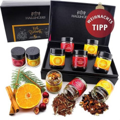 Hallingers Merry Christmas Orange - Рождественский подарочный набор чая 5 видов с коробкой Веган, подарок на Рождество в завинчивающихся банках (набор) - Ид