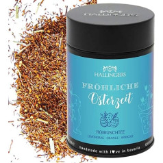 Hallingers Happy Easter Time - подарки на Пасху для пасхальных корзин, некрепкий чай ройбуш лимонная трава апельсин и абрикос (жестянка) - подарок на лето