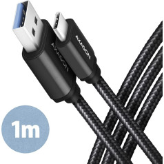 Axagon Bucm3-am10ab кабель usb-c - usb-a 3.2 gen 1, 1m, 3a, alu, оплетка, черный