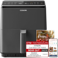 COSORI Hot Air Fryer XXL, Dual Blaze, 6,4 л (1,8 кг) WiFi Connected, фритюрница с 12 мультифункциями, 90+ онлайн рецептов и книга рецептов, полный сенсорный экран, 1700 Вт, т