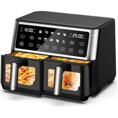 Фритюрница, 2 камеры со смотровым окошком, 10 л, двухзонный фритюр XXL, 10 в 1 предустановленных программ, сенсорный экран, интеллектуальная син